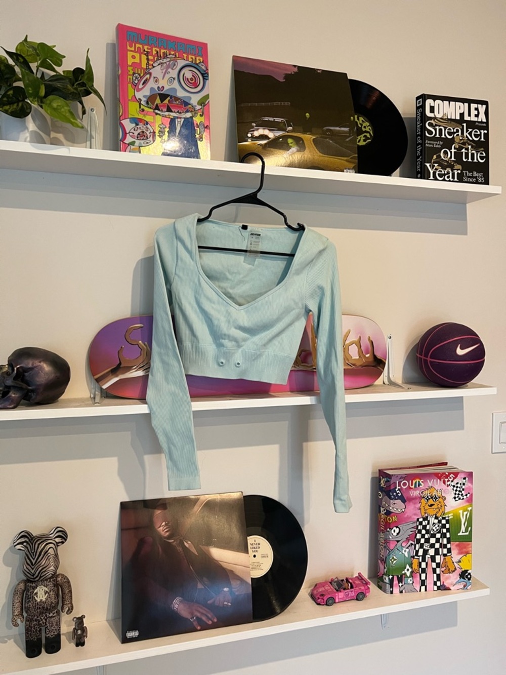 Oh Polly Mint Ribbed V-Neck Long Sleeve Cropped Top